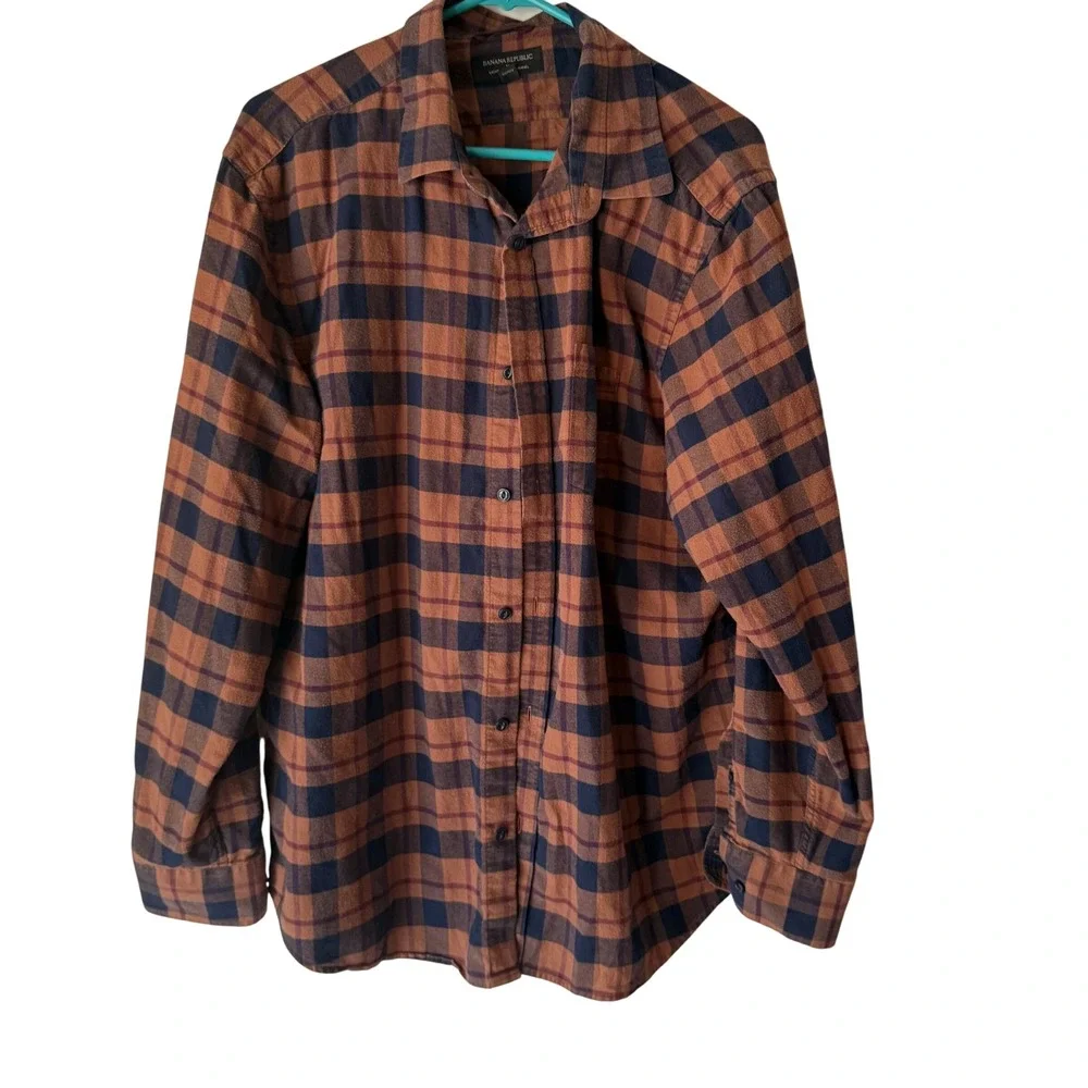 Banana Republic Men Lightweight Flannel Plaid Button Down Shirt XL Outdoor Cabin